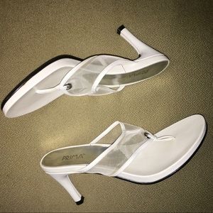 Prima White Mid-Heel Thong Sandal- Size: US 7.5